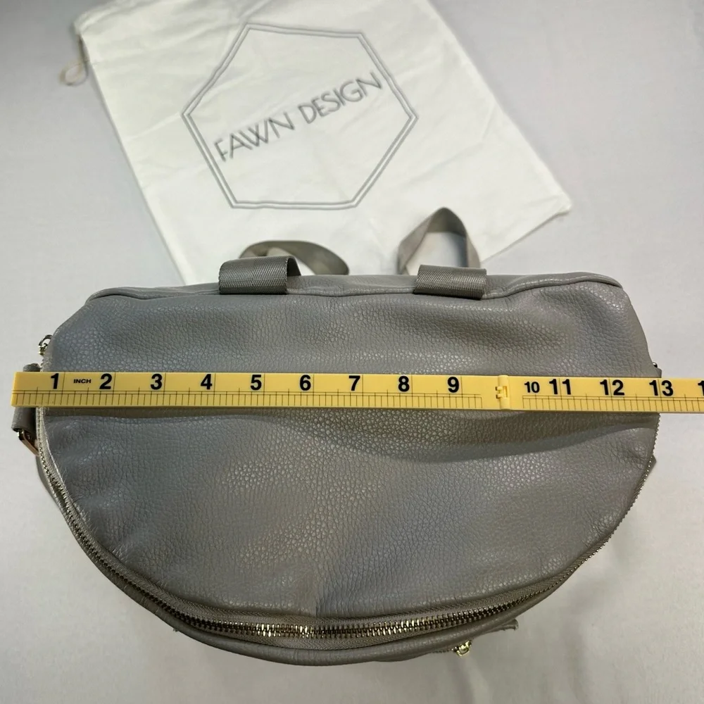 Fawn Design Grey Pebbled Faux Leather Convertible Diaper Bag Backpack Gold Tone
